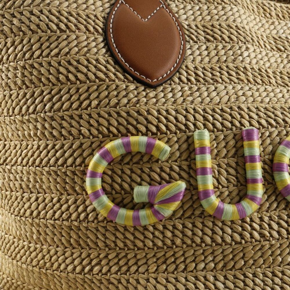 Gucci Logo Plaque Convertible Tote Raffia Small Neutral - Picture 6 of 7